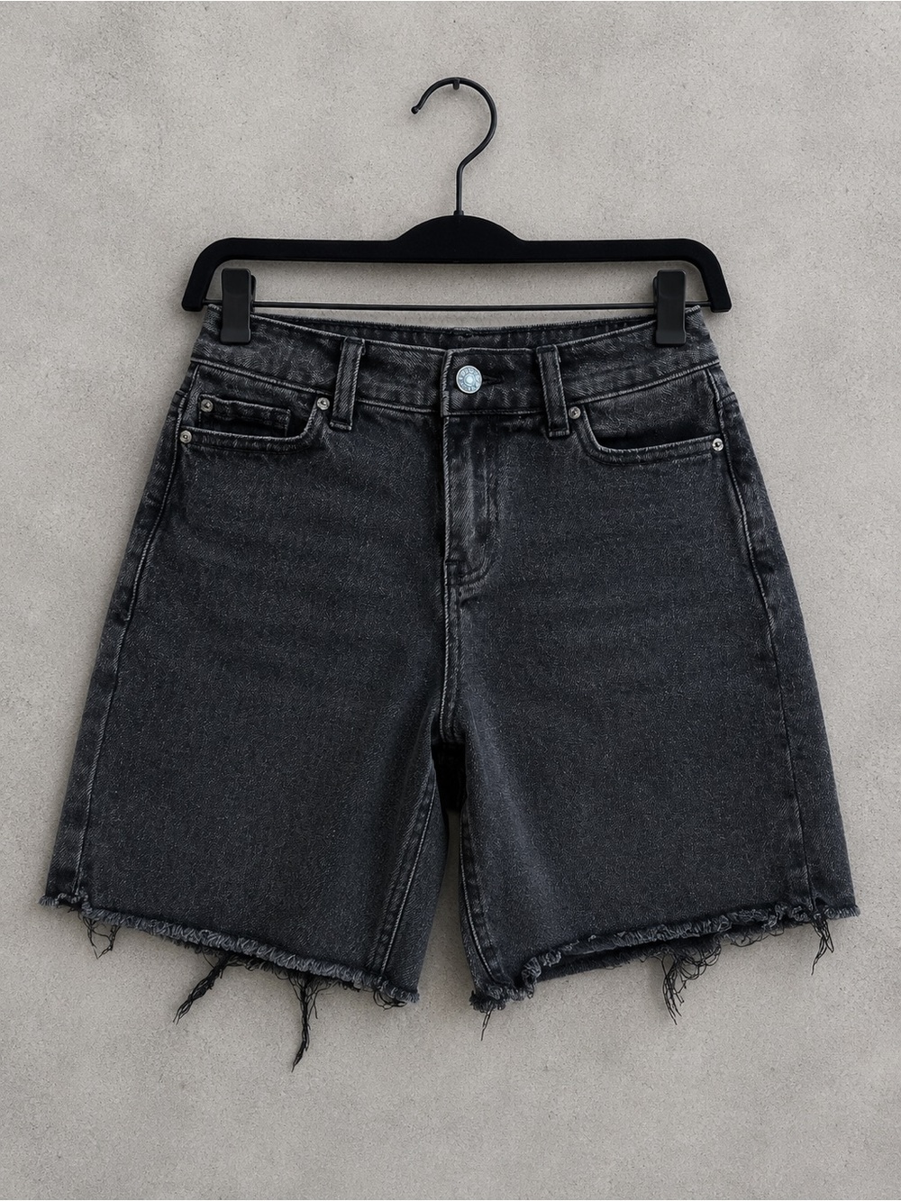 High-Rise Black Denim Bermuda Shorts